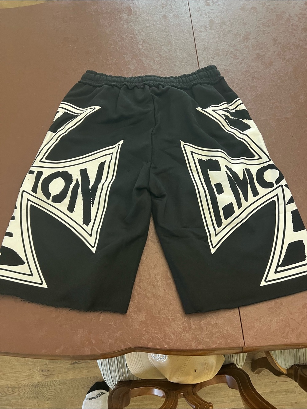 Mixed Emotion Men's Black Athletic Shorts with Bold White Graphic
